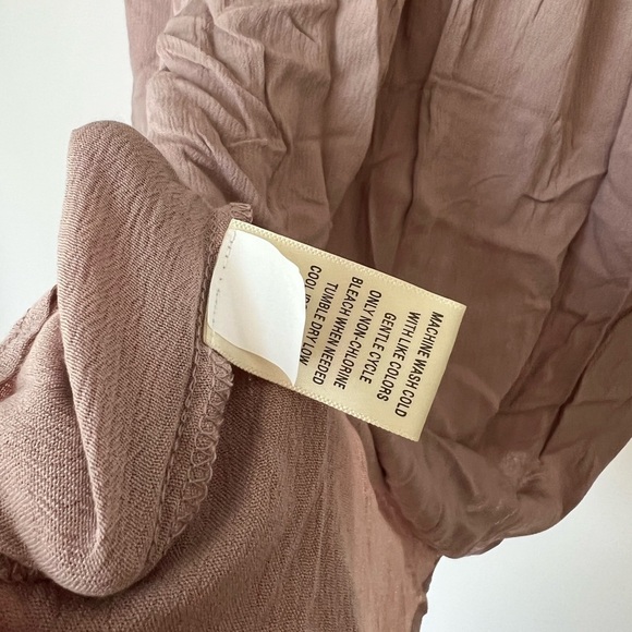 Ecru Gauzy Peasant Blouse Sheer Crochet Shoulders Long Sleeve Fall Casual - Picture 8 of 8